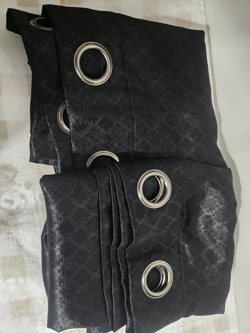 2 Black Textured Grommet Top Curtain Panels Polyester Light Filtering 48x71